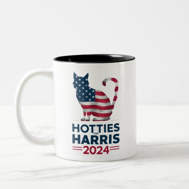 Hotties For Harris 2024 Cat Ladies Kamala Harris Two-Tone Coffee Mug (Left)