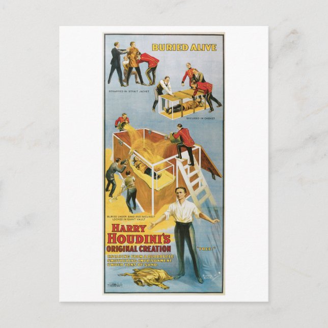 Houdini ~ Buried Alive Vintage  Escape Artist Postcard (Front)