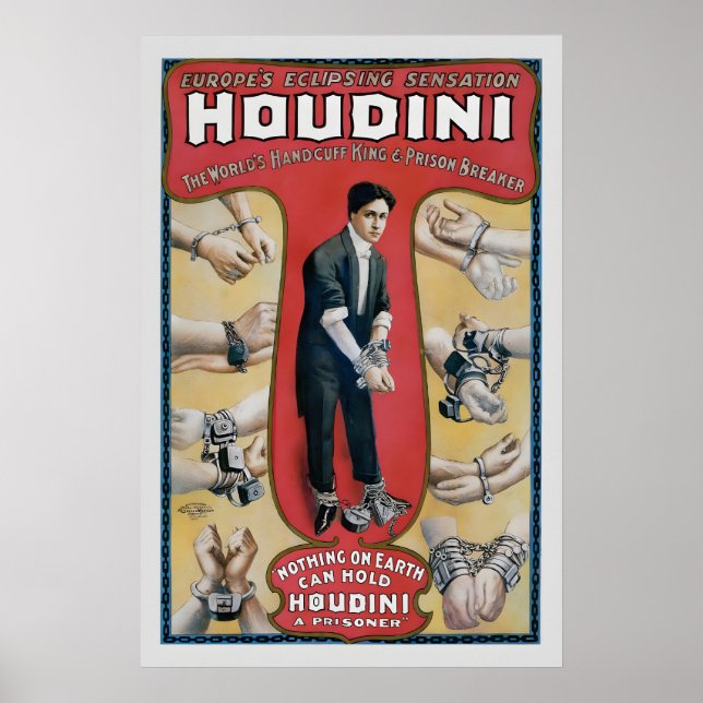 Houdini Handcuff King 1920's Vintage Style Magic Poster (Front)