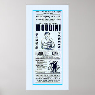 Houdini ~ Handcuff King ~ Vintage Magician Poster