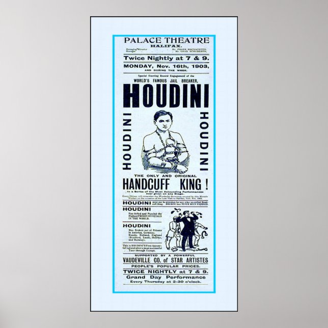 Houdini ~ Handmenff King ~ Poster magicien Vintage (Devant)