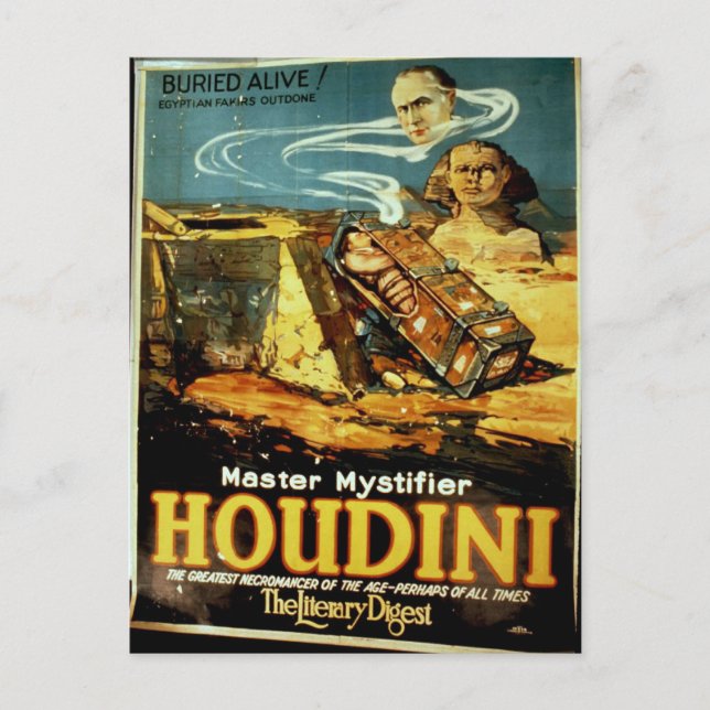 Houdini, 'the Literary Digest' Vintage Theatre Postcard (Front)