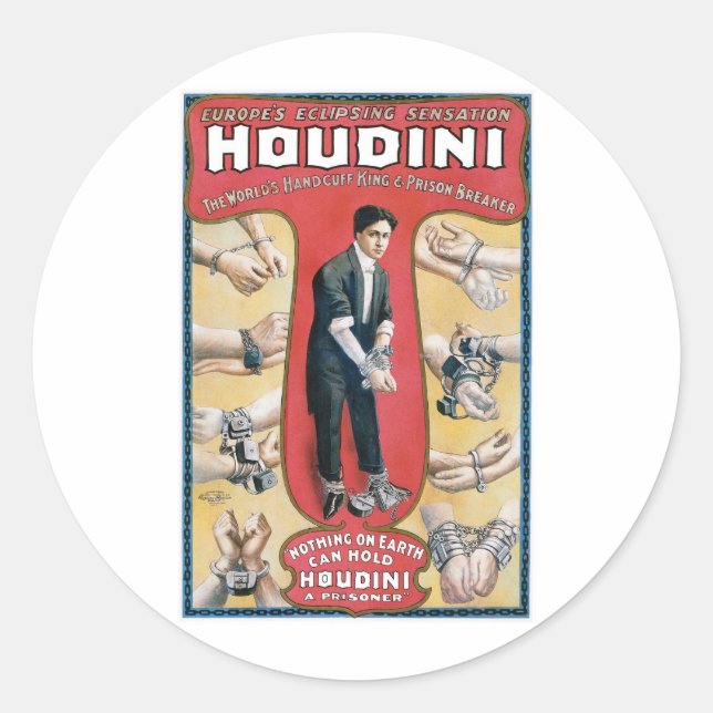 Houdini ~ Vintage Handcuff Escape Artist Classic Round Sticker (Front)