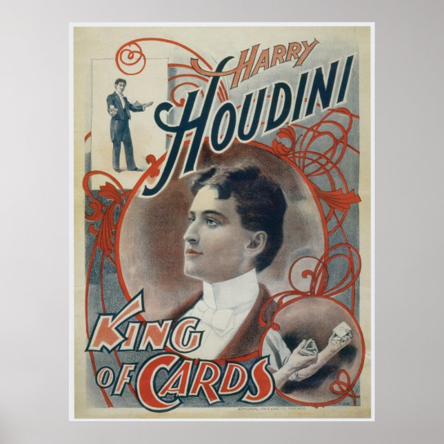 Houdini ~ Vintage Magician King of Cards Poster (Front)