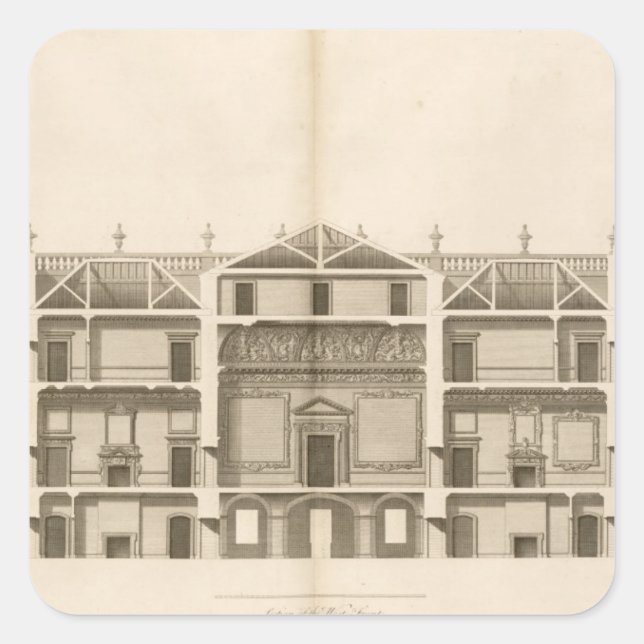 Houghton Hall: section of the West front, engraved Square Sticker (Front)