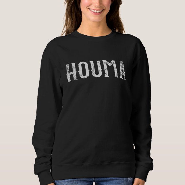 Houma Vintage White Script Apparel Sweatshirt (Front)