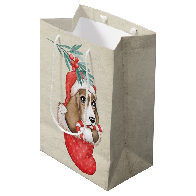 Hound Dog Christmas Medium Gift Bag (Front Angled)