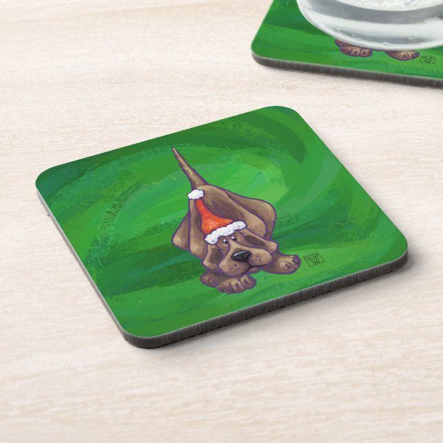 Hound Dog Christmas On Green Coaster (Left Side)