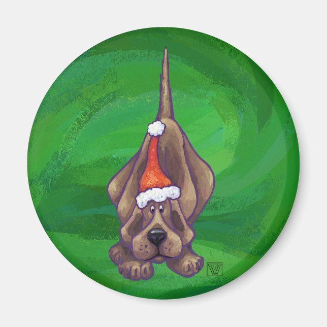 Hound Dog Christmas On Green Magnet (Front)