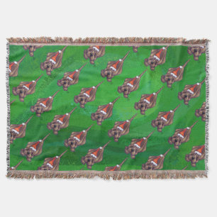 Hound Dog Christmas On Green Throw Blanket