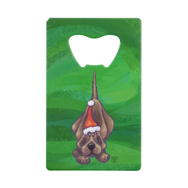 Hound Dog Christmas On Green Wallet Bottle Opener (Front)