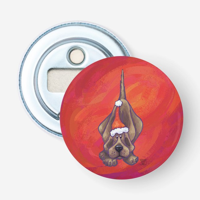 Hound Dog Christmas On Red Bottle Opener (Front)