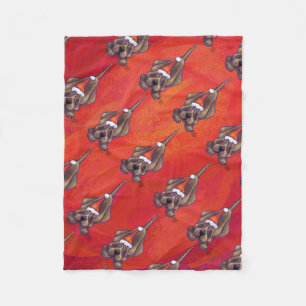 Hound Dog Christmas On Red Fleece Blanket