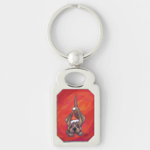 Hound Dog Christmas On Red Keychain