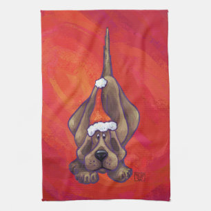 Hound Dog Christmas On Red Kitchen Towel