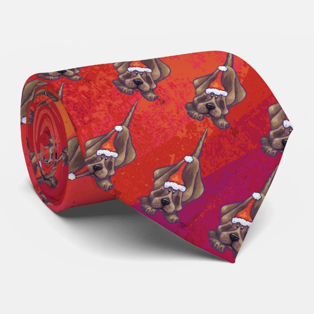 Hound Dog Christmas On Red Tie (Rolled)