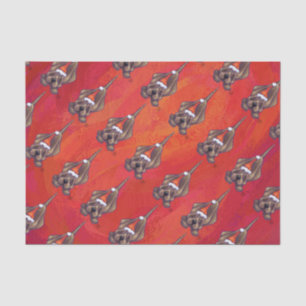 Hound Dog Christmas On Red Tissue Paper