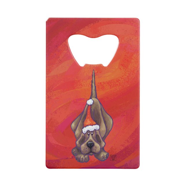 Hound Dog Christmas On Red Wallet Bottle Opener (Front)