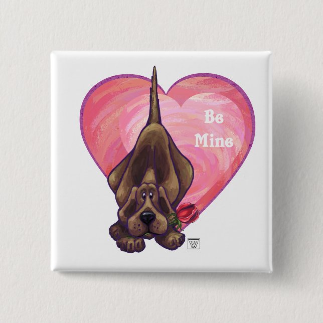 Hound Dog Valentine's Day 2 Inch Square Button (Front)