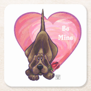 Hound Dog Valentine's Day Square Paper Coaster