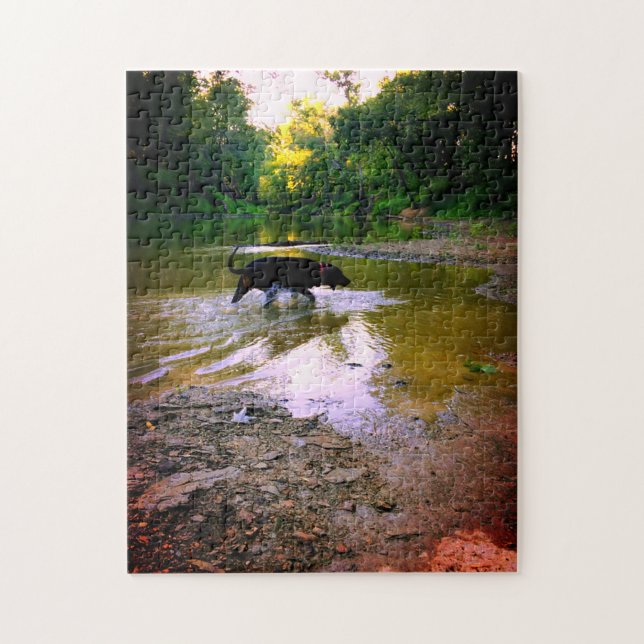 Hound Playing In The River Jigsaw Puzzle (Vertical)