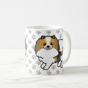 Hound Tricolor Pomeranian Cute Cartoon Dog & Paws Coffee Mug