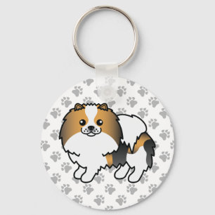Hound Tricolor Pomeranian Cute Cartoon Dog & Paws Keychain