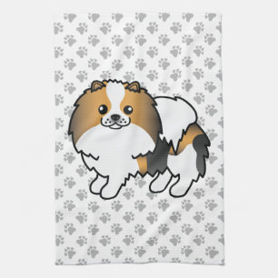 Hound Tricolor Pomeranian Cute Cartoon Dog & Paws Kitchen Towel