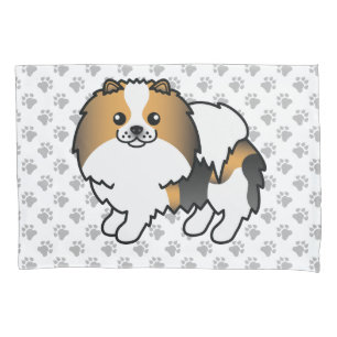 Hound Tricolor Pomeranian Cute Cartoon Dog & Paws Pillowcase
