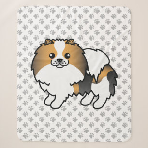 Hound Tricolor Pomeranian Cute Cartoon Dog & Paws Sherpa Blanket
