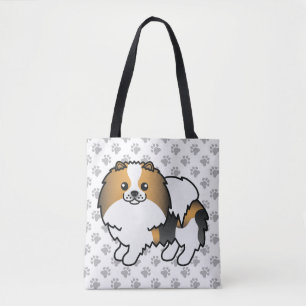 Hound Tricolor Pomeranian Cute Cartoon Dog & Paws Tote Bag