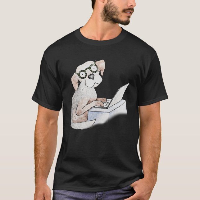 Hound Writing Typing Teleworking on ComputerLaptop T-Shirt (Front)