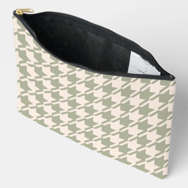 Houndstooth 2Way Green+Cream Big Pattern Accessory Pouch (Open)