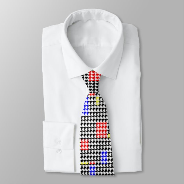 Houndstooth Abstract Black and Colours Modern Art Tie (Tied)