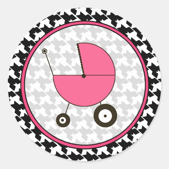 Houndstooth and Pink Baby Carriage Sticker (Front)