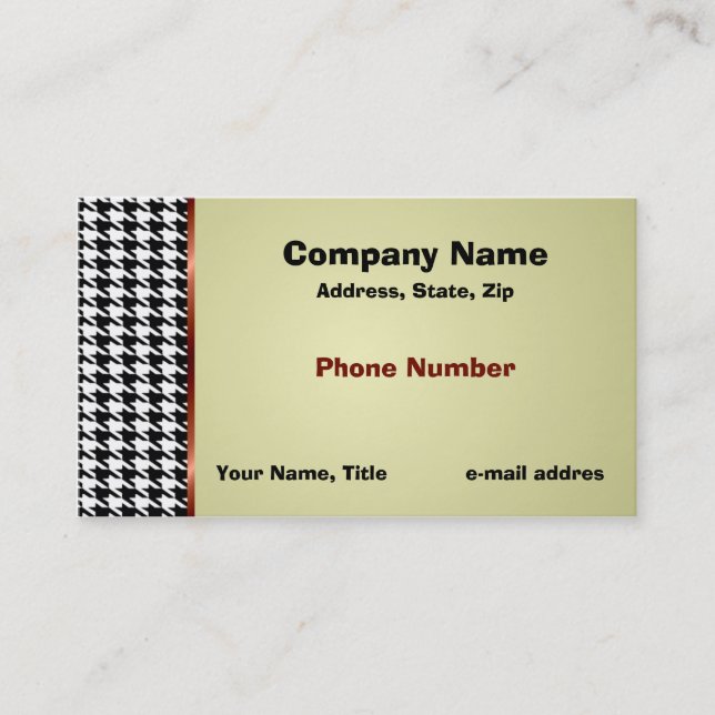 Houndstooth and Red Satin Ribbon Business Card (Front)