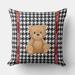 Houndstooth Bear Home, Throw Pillow