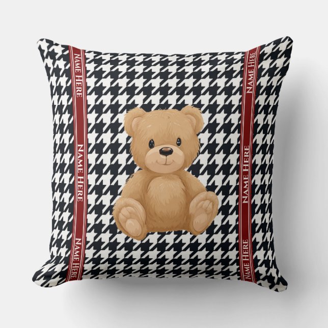 Houndstooth Bear Home, Throw Pillow (Front)