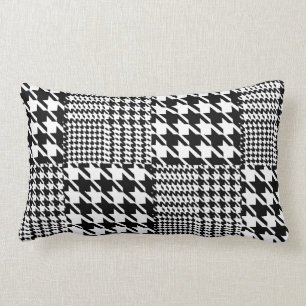 Houndstooth Black And White Patchwork Pattern Lumbar Pillow