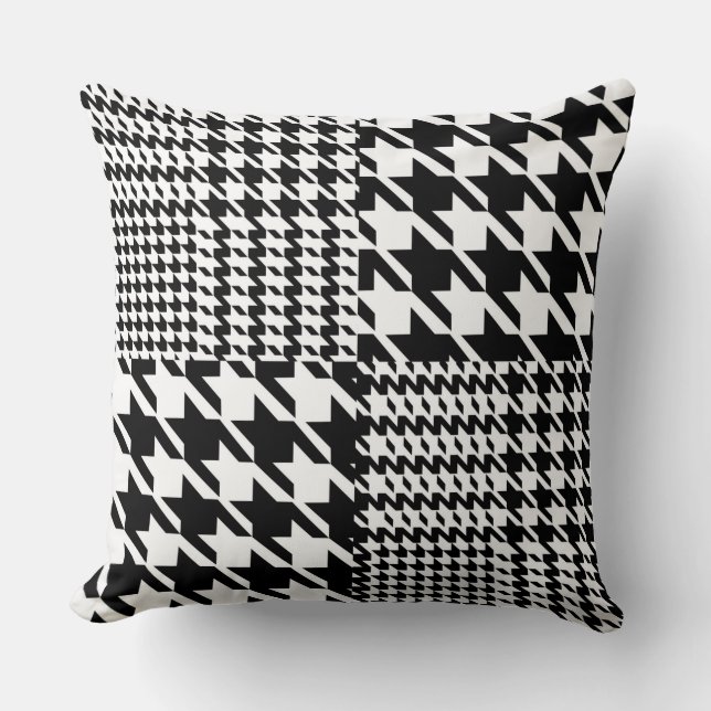 Houndstooth Black And White Patchwork Pattern Throw Pillow (Front)