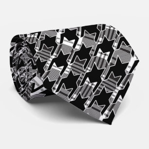 Houndstooth Black And White Patchwork Pattern Tie