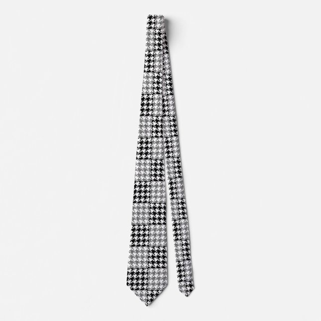 Houndstooth Black And White Patchwork Pattern Tie (Front)
