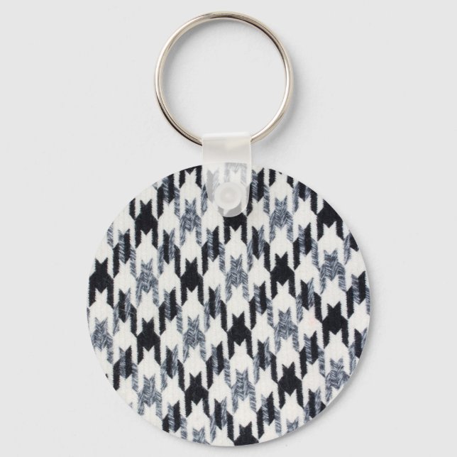 Houndstooth black and white pattern keychain (Front)