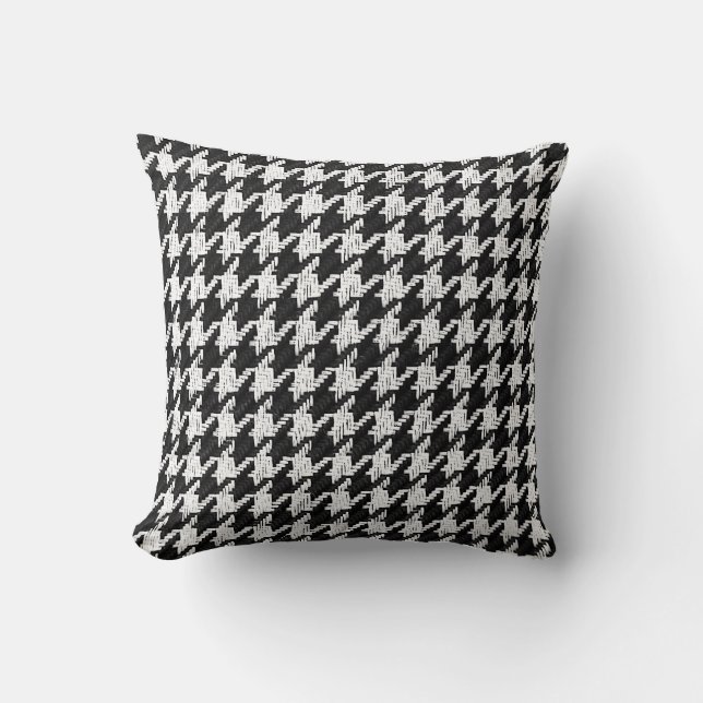 houndstooth black and white with red accent colour throw pillow (Front)