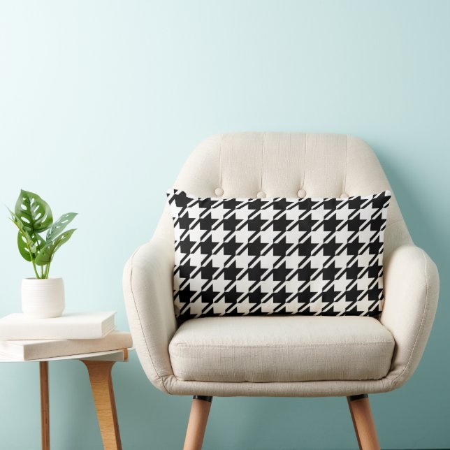 Houndstooth Black+White Big Pattern Lumbar Pillow (Chair)