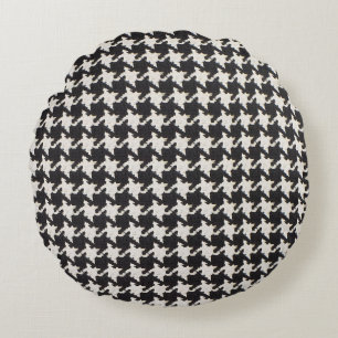 Houndstooth Black White Pattern Round Pillow