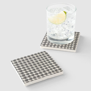 Houndstooth Black White Pattern Stone Coaster