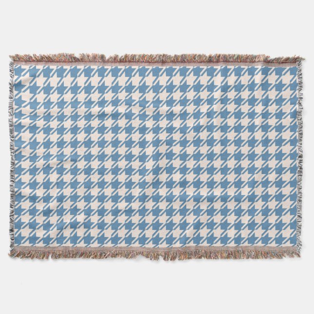 Houndstooth Blue+Cream Pattern Throw Blanket (Front)