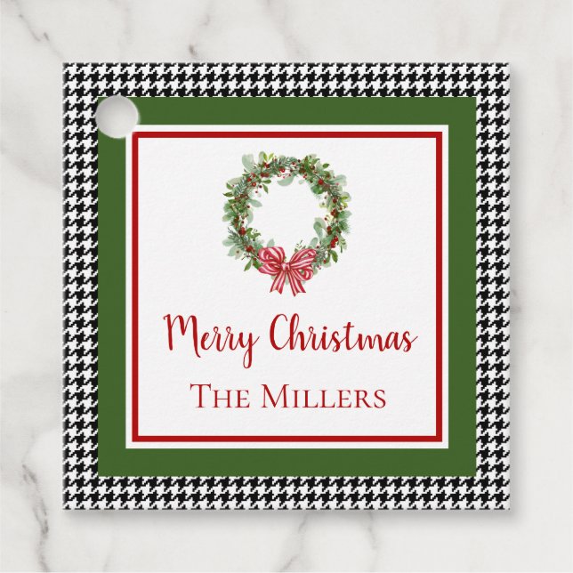 Houndstooth Border Christmas Favour Tag (Front)