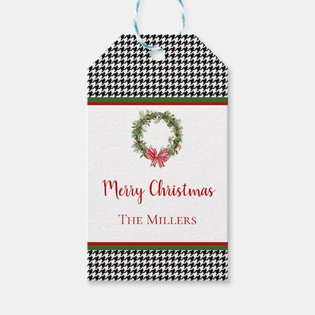 Houndstooth Border Holiday Gift Tag (Front)
